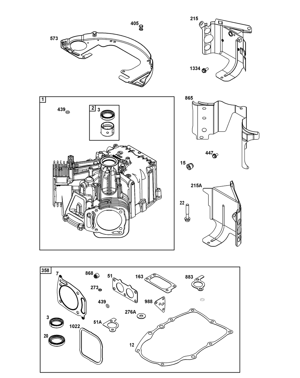 Cylinder Group Diagram and Parts List for 386777-3139-G1  Briggs and Stratton Engine